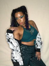 Load image into Gallery viewer, Hand Crocheted Sparkly Teal Festival Summer Top