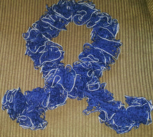 Load image into Gallery viewer, Hand Crocheted Navy Blue & Silver Lining Sports themed Frilly Scarf