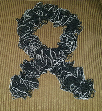 Load image into Gallery viewer, Hand Crocheted Black & Silver Sports themed Frilly Scarf
