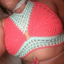 Load image into Gallery viewer, Minty Flamingo Hand Crocheted Bikini Top