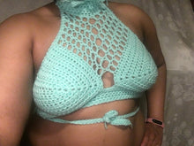 Load image into Gallery viewer, Minty Webbing Hand Crocheted Festival Bikini Top!!!