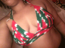 Load image into Gallery viewer, Hand Crocheted Christmas in July Red, White and Green themed Festival Bikini Top 36B