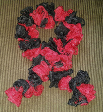 Load image into Gallery viewer, Hand Crocheted Red & Black Sports themed Frilly Scarf
