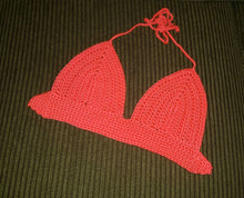 Load image into Gallery viewer, Neon Orange Hand Crocheted Bikini Festival Top
