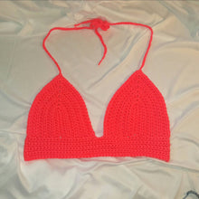 Load image into Gallery viewer, Neon Orange Hand Crocheted Bikini Festival Top