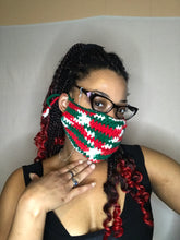 Load image into Gallery viewer, Red, White, Green Crocheted Quadruple Layer Adjustable Protection Mask