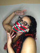 Load image into Gallery viewer, Red, White, Green Crocheted Quadruple Layer Adjustable Protection Mask
