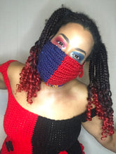 Load image into Gallery viewer, Harley Quinn Hand Crocheted Protective 4 Layer Mask