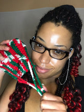 Load image into Gallery viewer, Red, White, Green Crocheted Quadruple Layer Adjustable Protection Mask