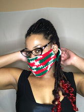 Load image into Gallery viewer, Red, White, Green Crocheted Quadruple Layer Adjustable Protection Mask