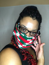 Load image into Gallery viewer, Red, White, Green Crocheted Quadruple Layer Adjustable Protection Mask