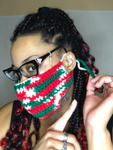 Load image into Gallery viewer, Red, White, Green Crocheted Quadruple Layer Adjustable Protection Mask