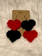 Load image into Gallery viewer, Two Toned Harley Quinn Inspired Valentines Day Heart Earrings
