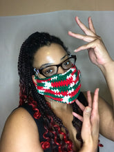Load image into Gallery viewer, Red, White, Green Crocheted Quadruple Layer Adjustable Protection Mask