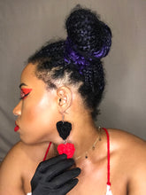 Load image into Gallery viewer, Two Toned Harley Quinn Inspired Valentines Day Heart Earrings