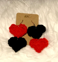 Load image into Gallery viewer, Two Toned Harley Quinn Inspired Valentines Day Heart Earrings