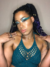 Load image into Gallery viewer, Hand Crocheted Sparkly Teal Festival Summer Top