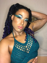 Load image into Gallery viewer, Hand Crocheted Sparkly Teal Festival Summer Top