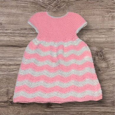 Hand Crocheted Baby Pink & White Chevron Chic Baby Dress