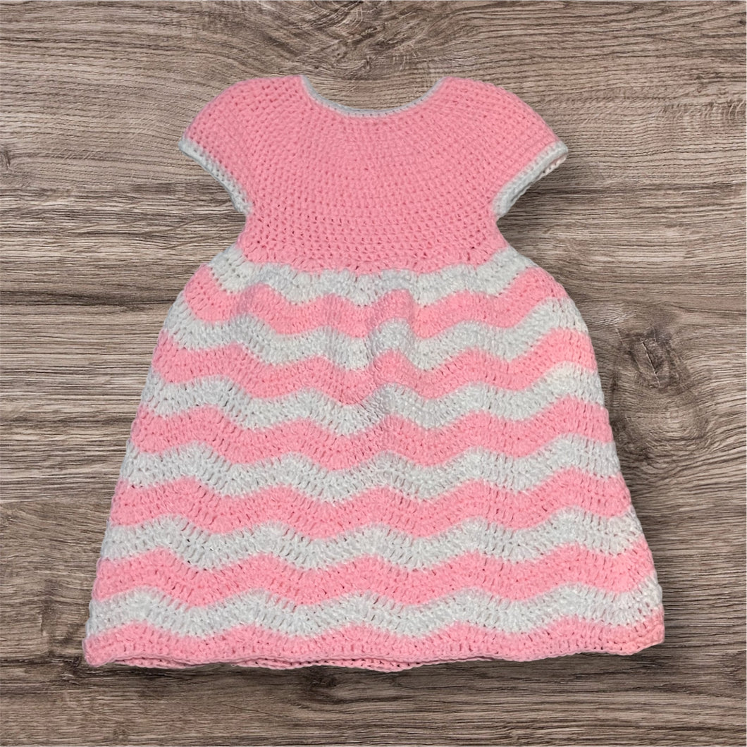 Hand Crocheted Baby Pink & White Chevron Chic Baby Dress