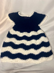 Hand Crocheted Baby Navy Blue & White Chevron Dress Kalamity Crochet Hand Crocheted Baby Navy Blue & White Chevron Dress Kalamity Crochet