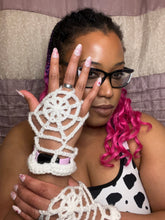 Load image into Gallery viewer, Hand Crocheted Spooky Web Gloves