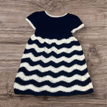 Load image into Gallery viewer, Hand Crocheted Baby Navy Blue &amp; White Chevron Dress