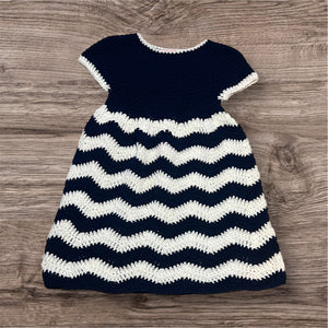 Hand Crocheted Baby Navy Blue & White Chevron Dress
