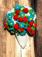Load image into Gallery viewer, Hand crocheted Roses &amp; Forget Me Not Bouquet Blanket