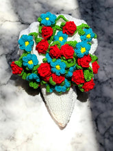 Load image into Gallery viewer, Hand crocheted Roses &amp; Forget Me Not Bouquet Blanket