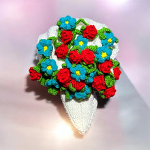Load image into Gallery viewer, Hand crocheted Roses &amp; Forget Me Not Bouquet Blanket