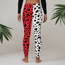 Load image into Gallery viewer, Cruella Dalmatians Spots Inspired Two-Toned Red and White Leggings