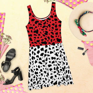 Cruella Red and White Spotted Dalmatian Inspired Skater Dress