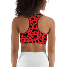 Load image into Gallery viewer, Cruella Dalmatians Spots Inspired Red Sports bra