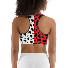 Load image into Gallery viewer, Cruella Dalmatians Spots Inspired Two-Toned Red and White Sports bra