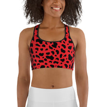 Load image into Gallery viewer, Cruella Dalmatians Spots Inspired Red Sports bra