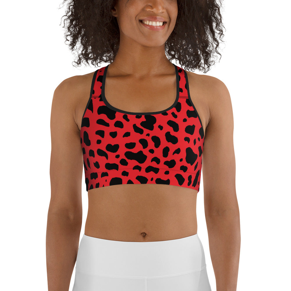 Cruella Dalmatians Spots Inspired Red Sports bra