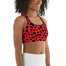 Load image into Gallery viewer, Cruella Dalmatians Spots Inspired Red Sports bra