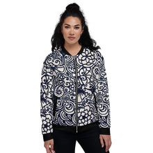 Load image into Gallery viewer, Zentangled Flowers Unisex Bomber Jacket