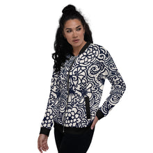 Load image into Gallery viewer, Zentangled Flowers Unisex Bomber Jacket