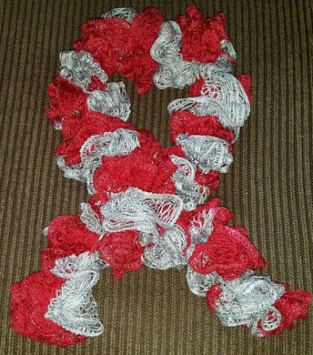 Hand Crocheted Holiday/Sports theme Frilly Scarf