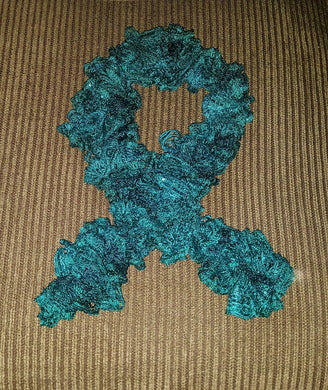 Hand Crocheted Deep Seaweed Frilly Scarf