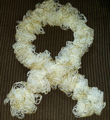 Hand Crocheted White Marble and Gold Frilly Scarf