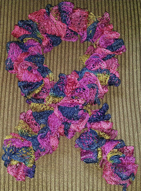 Violets in Spring theme Hand Crocheted Frilly Scarf