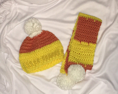 Toddler Size Candy Corn Theme Hat & Scarf Set