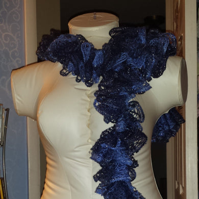 Hand Crocheted Midnight Winter Time Frilly Scarf