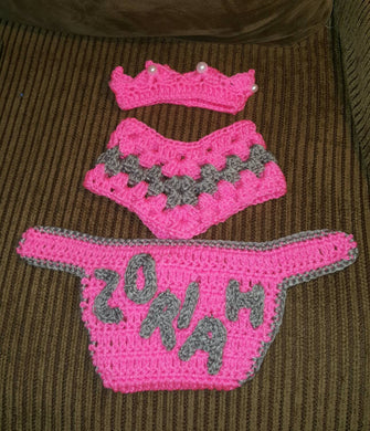 Custom Made Newborn Baby Girl Diaper Cover, Poncho & Crown Set (w/name embroidered)