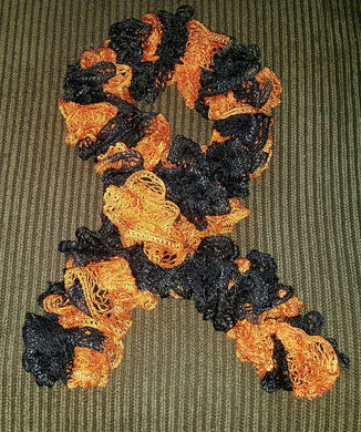 Hand Crocheted Black & Orange Sports themed Frilly Scarf