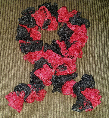 Hand Crocheted Red & Black Sports themed Frilly Scarf