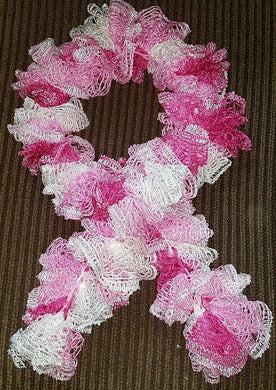 Hand Crocheted Pink Gradient Frilly Scarf